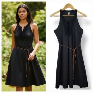 NEW Y2K Converse One Star Fit and Flare Ruffle Dress with Faux Leather Belt XS